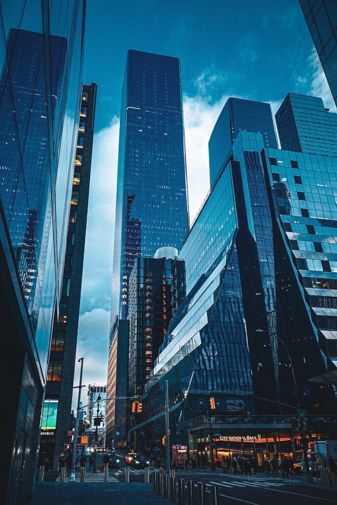 Home new york, nyc, usa, hudson yards, skyscraper, road, dusk, reflection, window, architecture